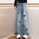 thumbnail image 2 of Odeerbi 5-15 Años Niñas Jeans de Pierna Ancha Pantalones de Denim Bordados de Estrella Pantalones de Vaquero Sueltos Ropa Exterior Casual Pantalones de Pierna Recta, 2 of 7