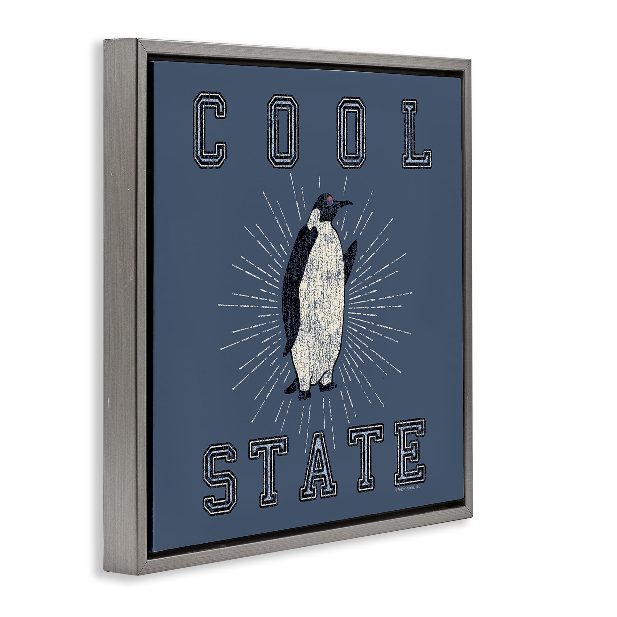 Stupell Industries Cool Penguin State Varsity Animals Painting Gray Floater Framed Canvas Art Print Wall Art, 18 x 18