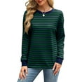 thumbnail image 2 of Chiclily Women's Tops Long Sleeve Striped Shirts Crewneck Casual Loose Fit Trendy Blouses Dark Green Stripe 2XL, 2 of 5