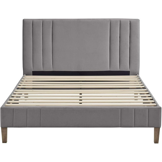 Classic Brands Cadre de Lit Plateforme Moderne Capitonné Chicago, Grand, Gris Clair