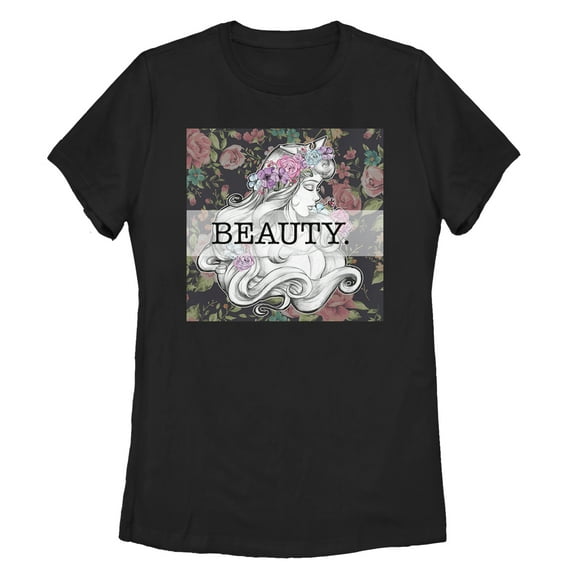 Women's Sleeping Beauty Aurora Floral Print Graphic Tee Black X Large