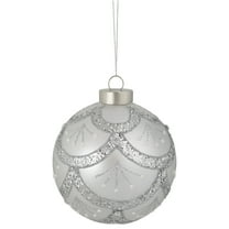 Northlight Glittered Cosmoid Glass Christmas Ball Ornament - 4" - Silver