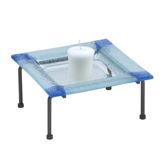 1.5"H Blue Corner Fused Glass Candle Votive