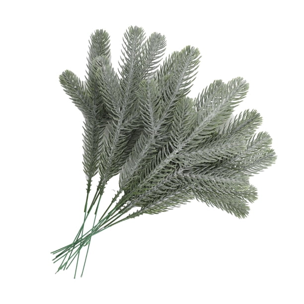 Cateissary 24 Uds. De tallos de pino sintético, decoración del hogar, decoración del hogar, árbol de Navidad, plantas decorativas para el Verde con polvo 24PCS
