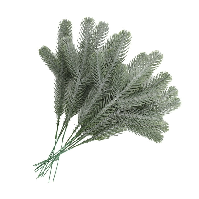 Cateissary 24 Uds. De tallos de pino sintético, decoración del hogar, decoración del hogar, árbol de Navidad, plantas decorativas para el Verde con polvo 24PCS