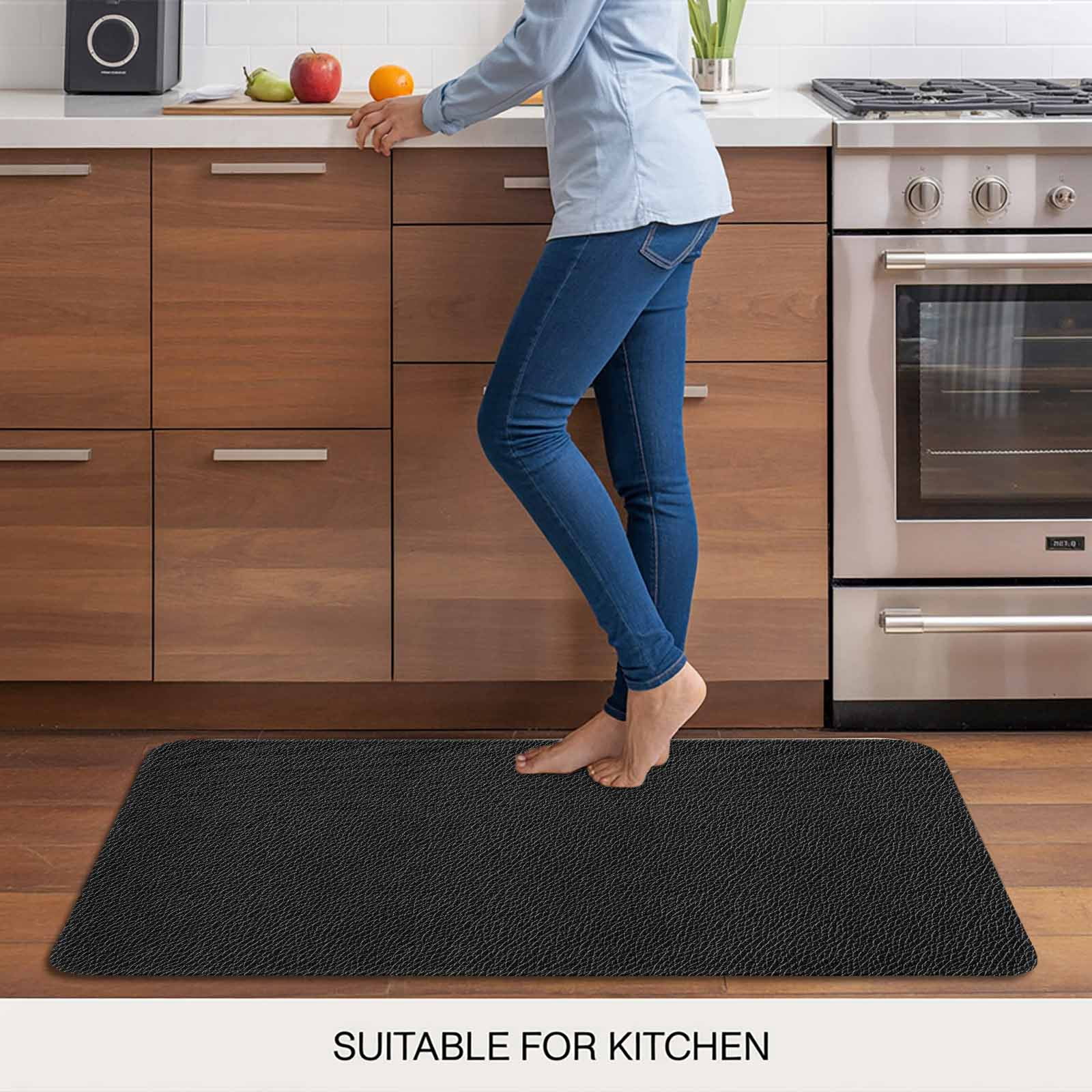 Solid Black Doormat Outdoor Entrance 16"x24", Retro Minimalism Abstract Denim Texture Absorb Moisture Dirt Door Mats, Non-Slip Rubber Backing Floor Mats Indoor, Low-Profile Front Door Rugs