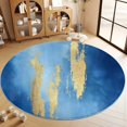 thumbnail image 1 of Round Rug Blue 5ft Watercolor Abstract Gold Pattern Area Rugs Washable Rug, Non-Slip Rugs for Living Room, Rugs for Bedroom, Circle Rug Low Pile Soft Room Decor for Teen Kids, 1 of 7