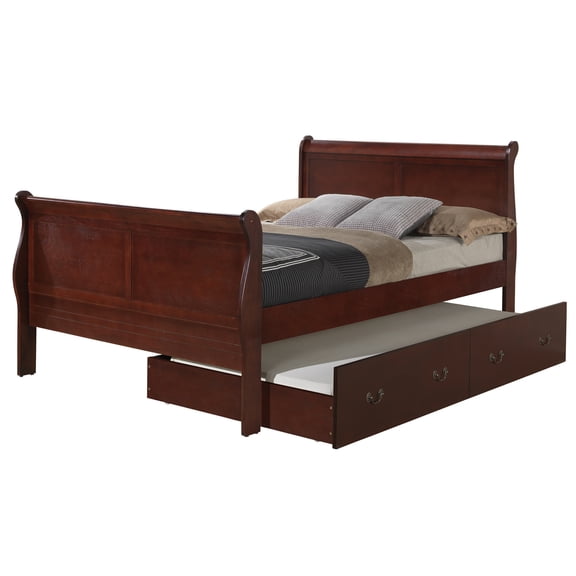 Louis Phillipe Cherry Full Trundle Bed-Color:Cherry,Material:Wood
