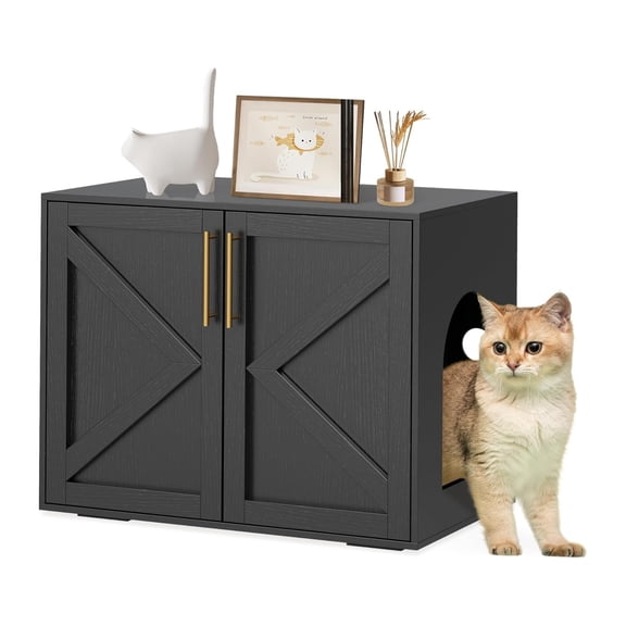 Cat Litter Box Enclosure,Hidden Litter Box Furniture with Double Room,Wooden Litter Box Enclosure Furniture,Indoor Cat House Cat Washroom Furniture