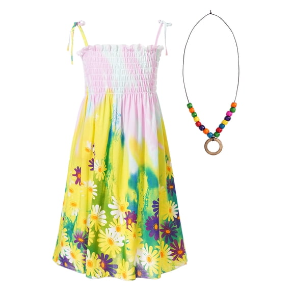 iEFiEL Rainbow Color Summer Girls Bohemian Dresses Floral Stretchy Beach Suspender Dress Type G 130