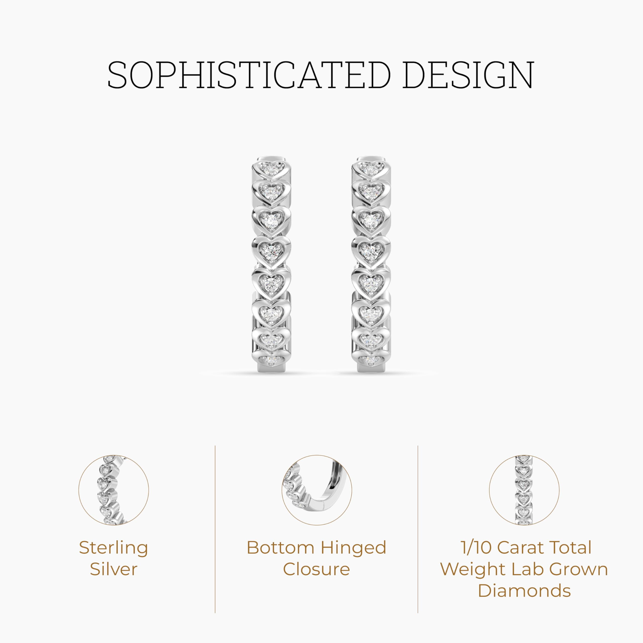 Gilded 1/4 Carat Total Weight Lab-Grown Diamond Hoop Earrings for Women in 14KT Gold Plated Sterling Silver | Heart Shaped Hoops | Hypoallergenic Fine Jewelry | Hinged Closure | SI1 Clarity, F Color