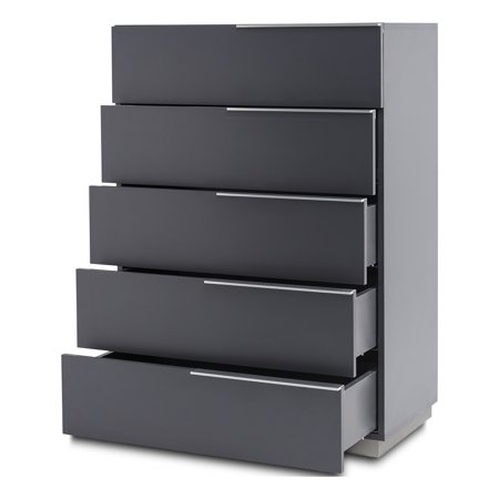 Mod-Arte Warsaw 5-Drawer Tall bedroom Chest in Glossy Gray