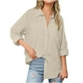 thumbnail image 2 of Fanxing Womens Linen Shirts Plus Size Button Down Shirt Boho Casual Lightweight Tees Summer Long Sleeve Linen Cotton Work Tops Loose Fit Office Blouses S-5XL, 2 of 8