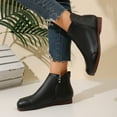 thumbnail image 3 of Womens Ankle Boots Casual Round Toe Splice Vintage Soft Leather Zip up Short Booties Comfy Nonslip Flat Heel Dress Boots Black Size 8, 3 of 6