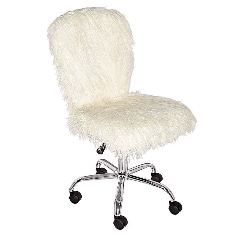 white fuzzy rolling chair