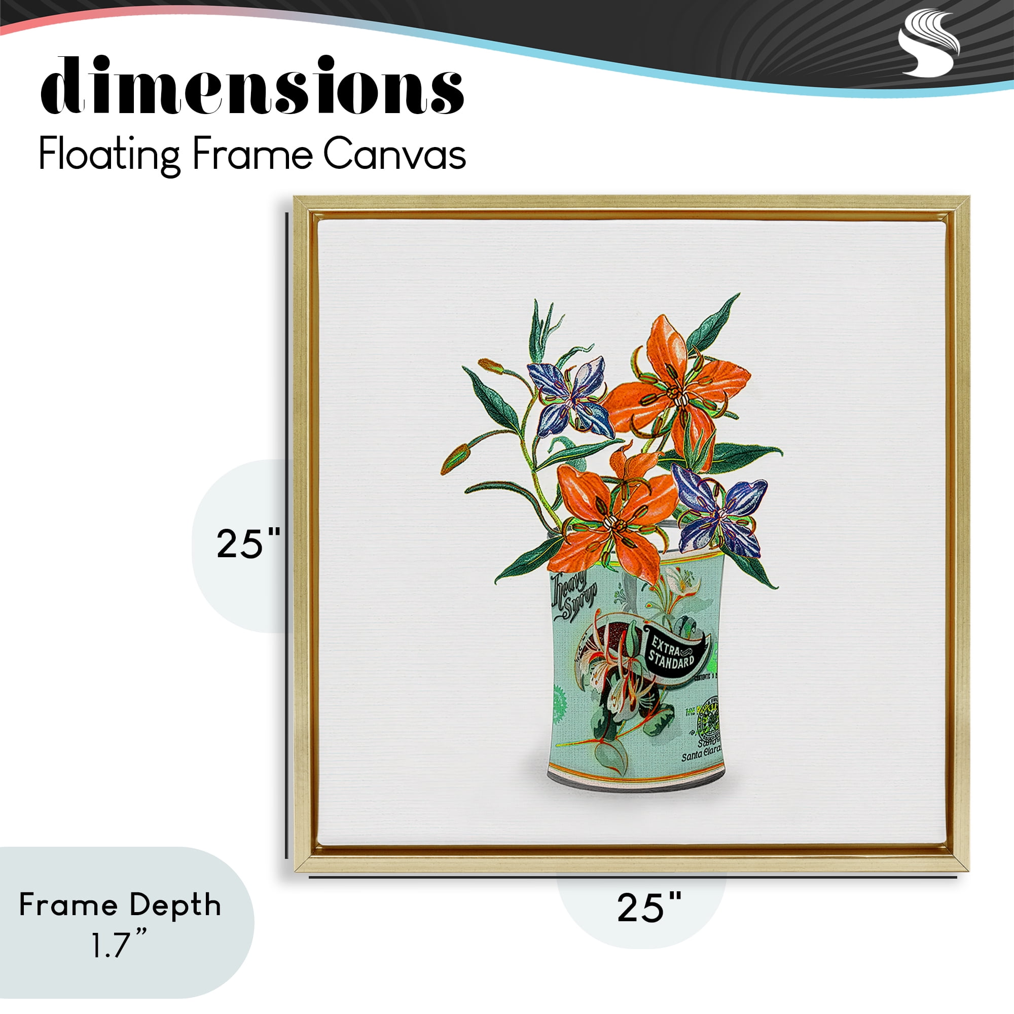 Stupell Industries Lilies in Retro Tin Gold Framed Floater Canvas Wall Art, design by Val Rhodes