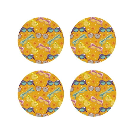 

Leather Coasters with Heat-resistant for Drinks Sun Glasses Yellow -标题2 Round Shape