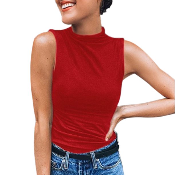 Womens Tank Tops Sleeveless Turtleneck Solid Casual Blouse Top T Shirt