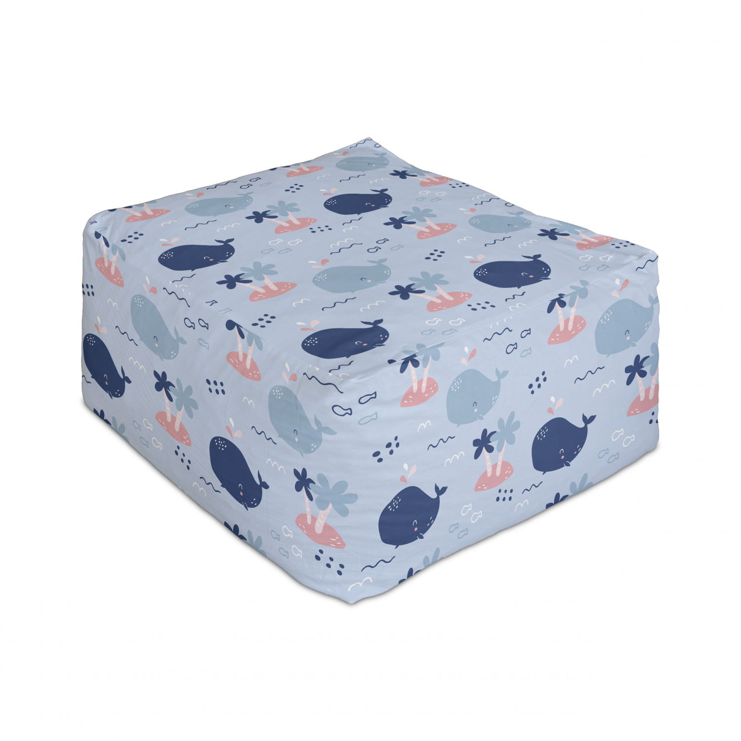 Multicolor Under Desk Foot Stool for Living Room Office Ottoman with Cover 25 Ambesonne Nautical Rectangle Pouf Marine Theme Underwater Animals Different Kind Blue and Red Fishes Images