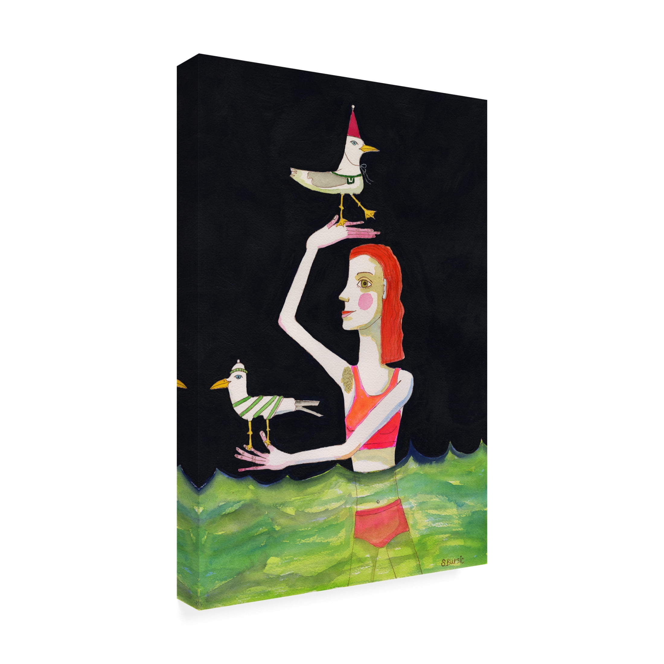 Trademark Fine Art Sharyn Bursic  Swimming Lady with birds Canvas Wall Art