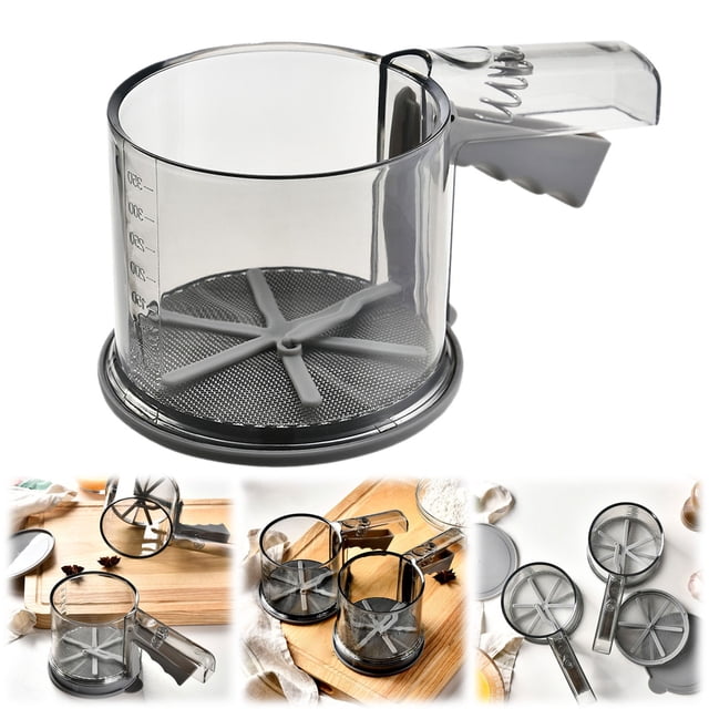 WHEANG 3 Cup Flour For Baking Straight Handle & Mesh Filter Grade Stainless Suitable For All Baking Flour Powdered Sugar Almond Powder