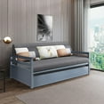 thumbnail image 3 of Giantex Twin Size Wooden Daybed with Pull-Out Trundle Bed Set Wood Guest Bed Frame Slats for Bedroom Living Room Dorm, Grey, 3 of 8