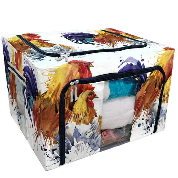 EREHome rooster chicken splash Storage Bag Clear Window Storage Bins Boxes Large Capacity Foldable Stackable Organizer With Steel Metal Frame For Bedding,Clothes,Closets, Bedrooms