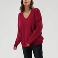 thumbnail image 2 of ASFGIMUJ 2023 New Style Knitted Pullover Top For Women Loose V Neck Casual Versatile Knitted Shirt For Women Red S, 2 of 7