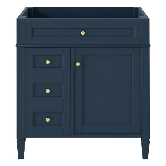 30-inch Modern Blue Bathroom Vanity Cabinet with 3 Drawers & Door Organizer - No Top Sink Included