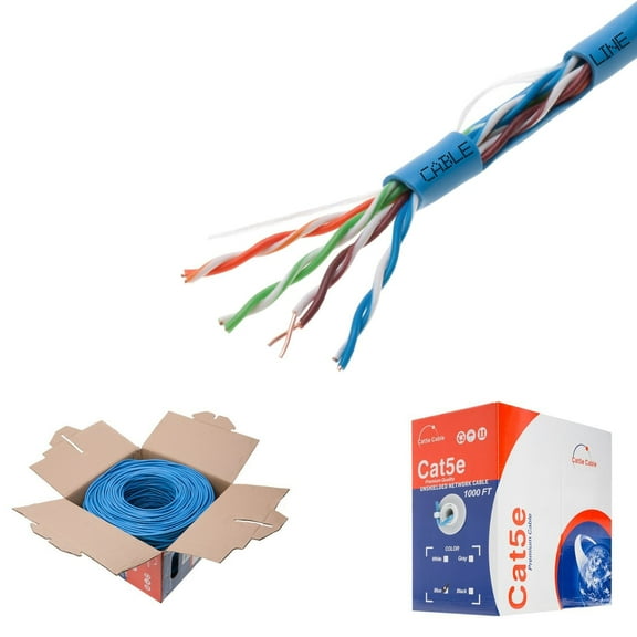 1000ft cat5e utp solid 350mhz ethernet lan cable 24awg rj45 network wire bulk cat5 (unshielded (utp), blue)