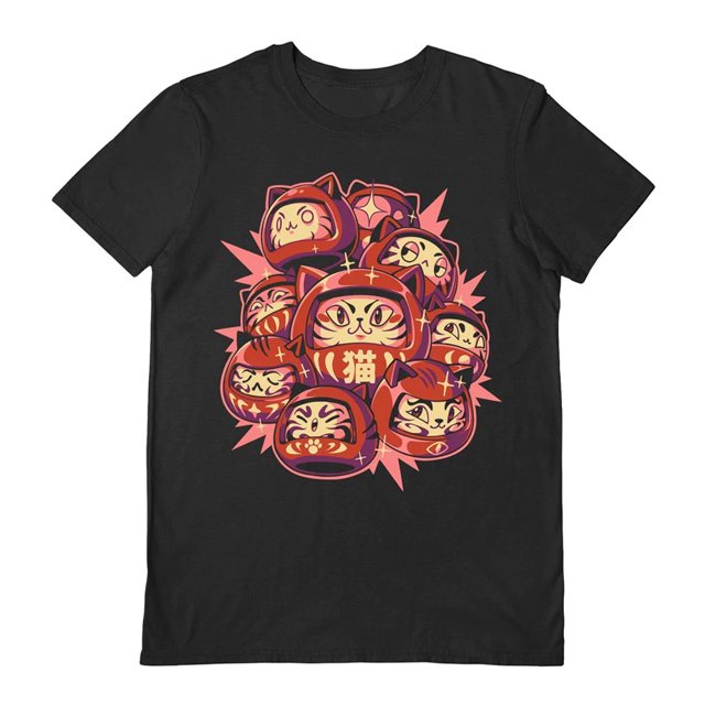 Ilustrata - Camiseta Daruma Cat para Adultos Unisex (Negro, Naranja)