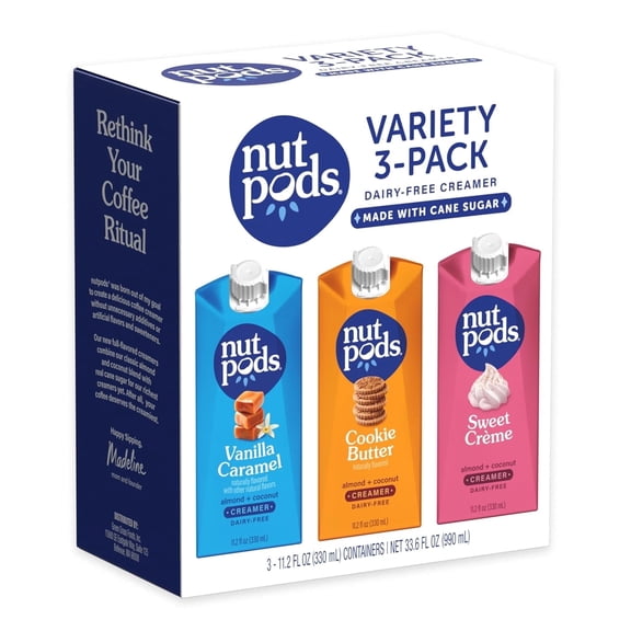 nutpods Variety Pack - Vanilla Caramel, Cookie Butter, Sweet Crème, Non-Dairy Coffee Creamer 11.2oz, 3-pack