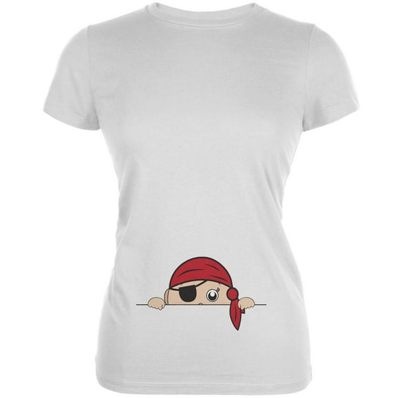 Halloween - Peeking Baby Pirate White Juniors Soft T-Shirt - Small