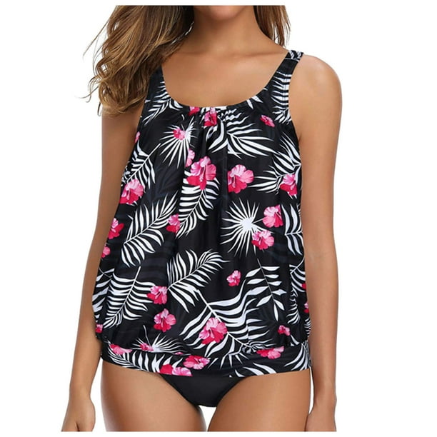 Mlqidk Tankini Swimsuits for Women Blouson Swim Tops with Bikini ...