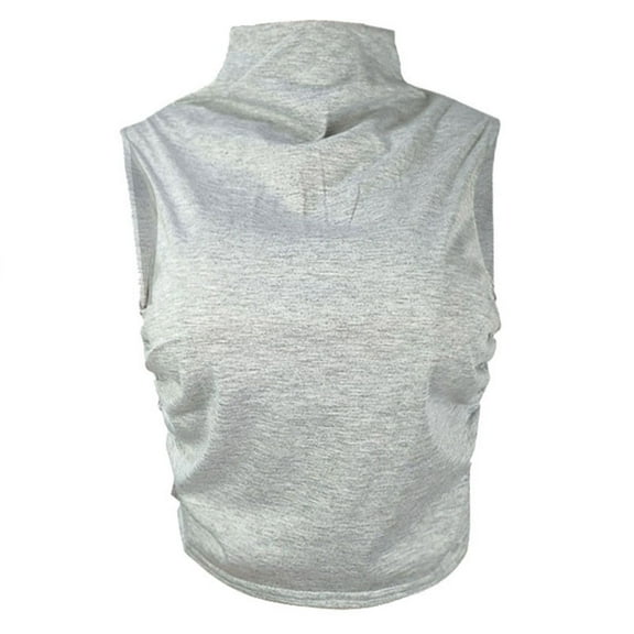 RYRJJ Women Workout Mock Neck Ruched Crop Tank Top Casual Turtleneck Sleeveless Slim Fitted Cropped Tops Athletic Yoga Running(Gray,M)