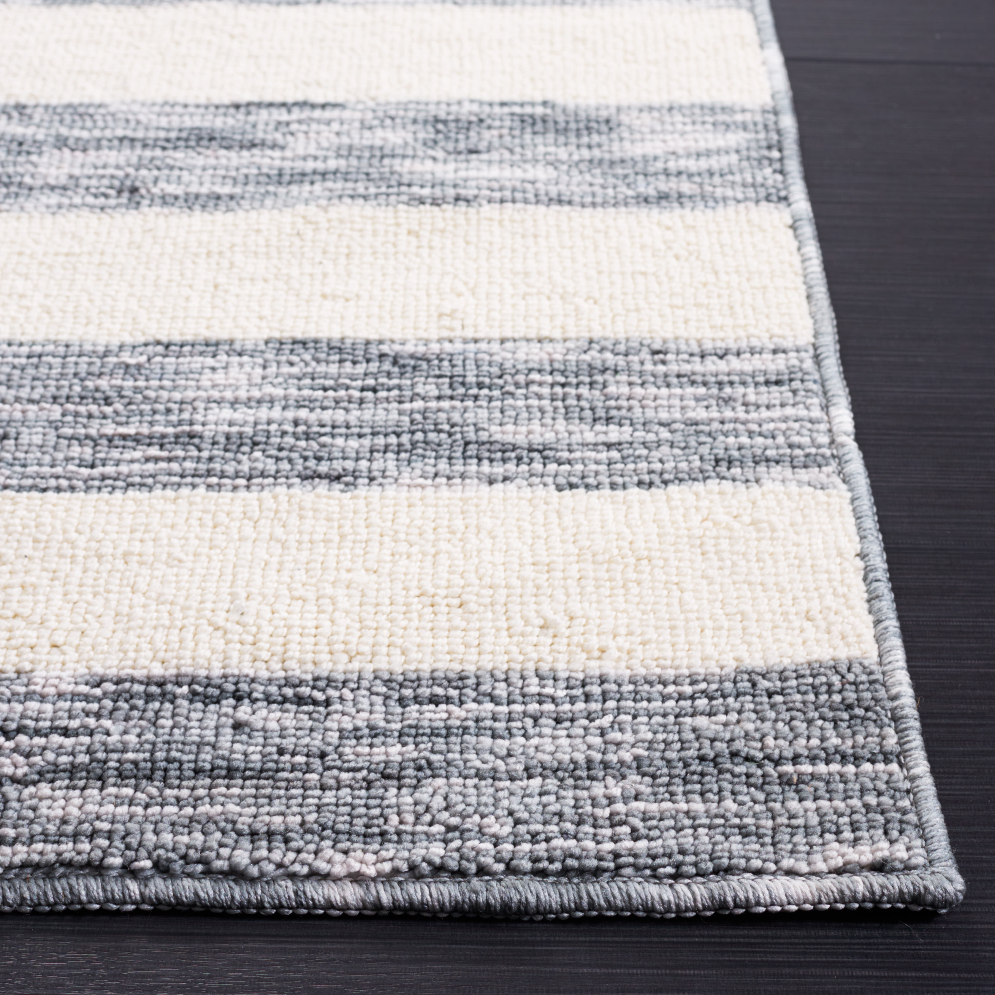 Safavieh Easy Care Fergal Striped Polyester Machine Washable Area Rug, Gray/Ivory, 5' x 8'