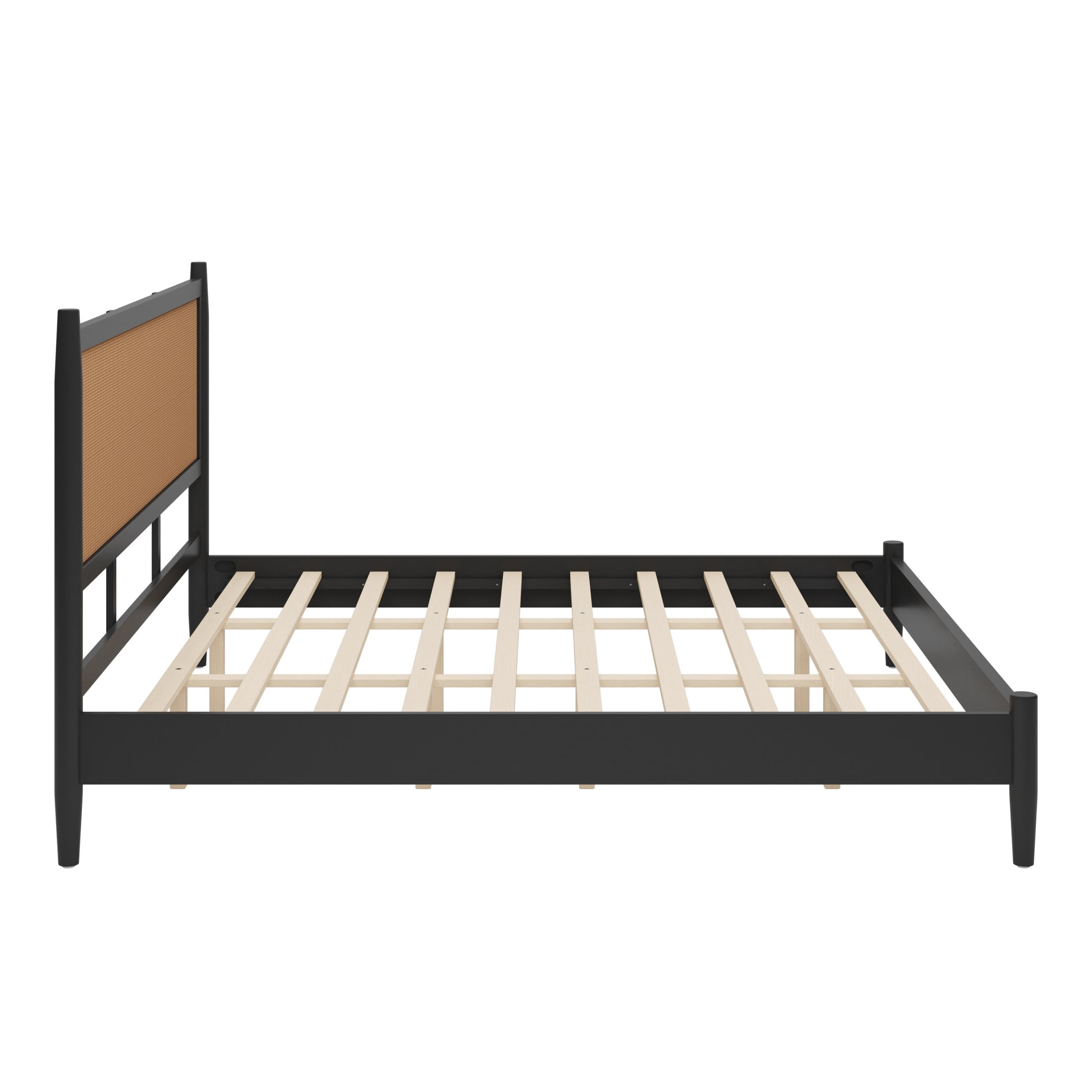 Christopher Knight Home Boho King Platform Bed Frame with Rattan Headboard, Wood Slat Support, Black