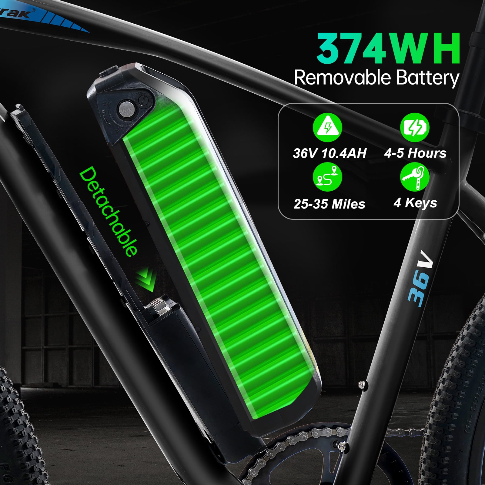 Narrak Electric Mountain Bike for Adults 26" Step-Over Commuting Ebike for Men Women with Peak Power 540W, 374WH Removable Battery, LCD Display, 7 Gears & Front Shock Absorber (Step Over - Black)