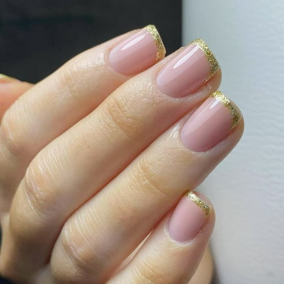 Aurgiarme 24 Pcs French Tip Stick On Nails Glossy False Nails Acrylic Nails Short Square Press On Nails Simple Artificial Nails