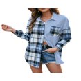 thumbnail image 1 of POINTERTECK Fashion Womens Long Sleeve Plaid Patchwork Shirts Flannel Lapel Button Down Shacket Jacket Coats, 1 of 6