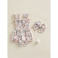 thumbnail image 4 of Wassery Baby Girl Smocked Romper Dress Vintage Floral One Piece Bodysuit Playsuit+Headband 0 6 9 12 18 Months Infant Summer Bubble Clothes, 4 of 8