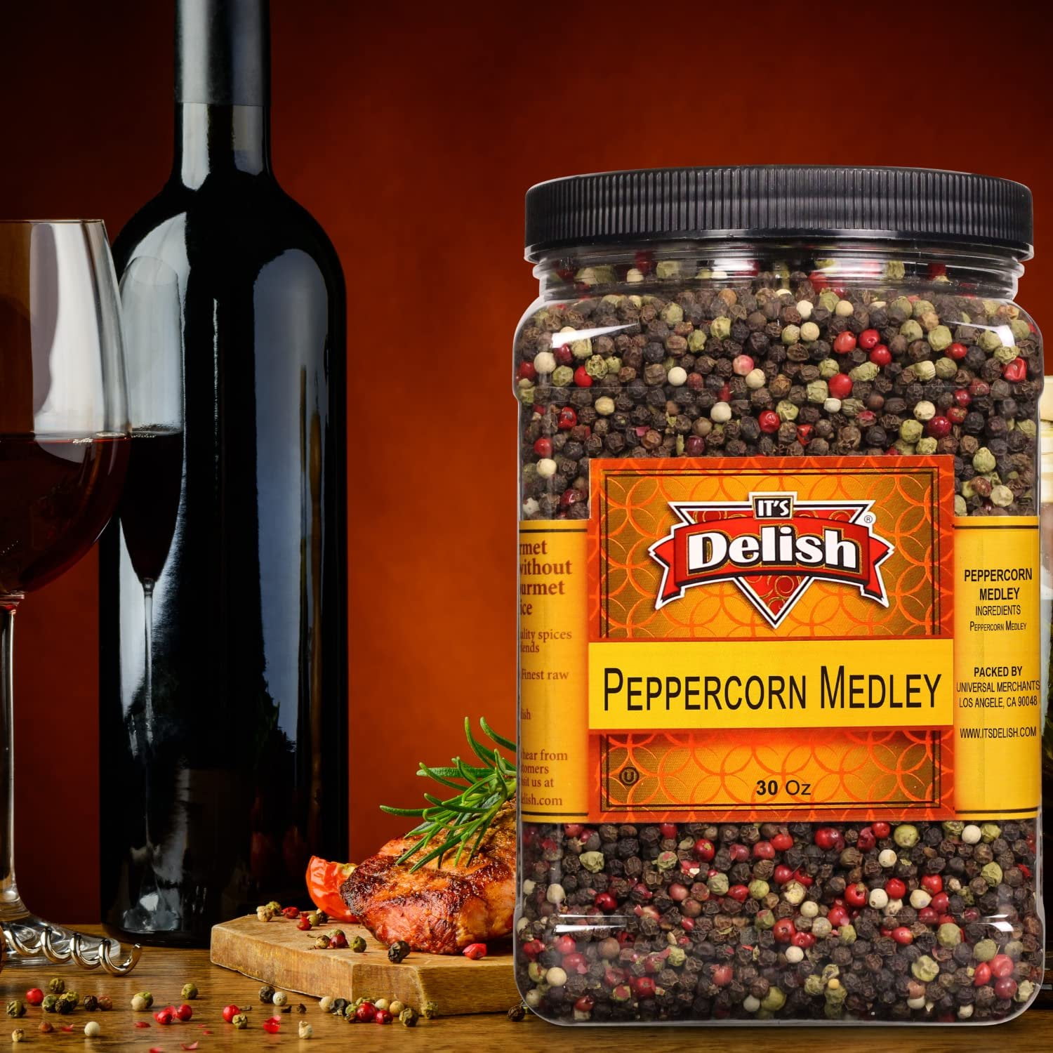 Whole Peppercorn Medley by It's Delish - 30 OZ Jumbo Reusable Container - Whole Black, Green, White & Pink Peppercorn Blend - Great Dried Multicolored Pepper Mix for Refill - All Natural
