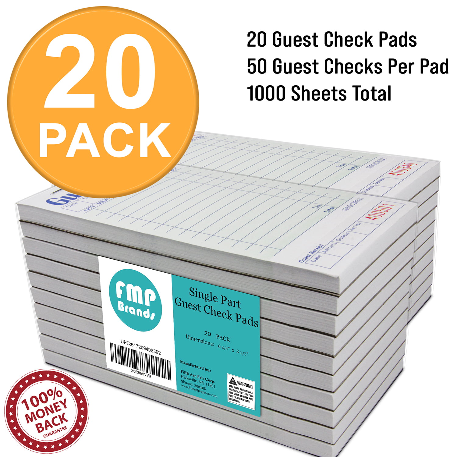 Adams Guest Check Form Pads, Single Part, Perforated, 50 Sh/Pad