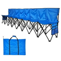 KFFKFF Portable Folding Bench, 8-Seat Foldable Sideline Seating with Backrest, Side Pockets, and Carry Bag for Soccer, Baseball, Camping, Outdoor Activities, Blue