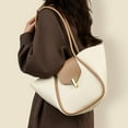 thumbnail image 6 of HUISZJ PU Leather Tote Handbag, Large Capacity Shoulder Bag, Retro Tote Bag for Work Travel Outdoor (Apricot), 6 of 8