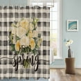 thumbnail image 3 of Fabric Shower Curtain, Hello Spring White Rose Black Plaid Bathroom Curtain with 12 Hooks Waterproof No Bad Odor Machine Washable Bath Curtains for Bathroom, Spa Room, Background Cloth, 60"x72", 3 of 6