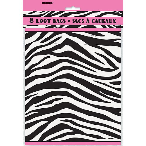 Zebra Stripes Print Party Favor Bags, 9 x 7in, 8ct