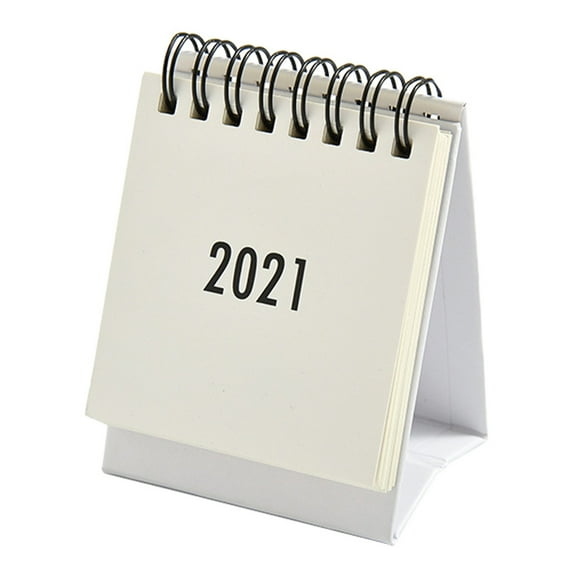 Injueey Calendario de escritorio 2021, en inglés, calendario mensual anual, organizador de Agenda Cuadernos de escritura y cuadernos de bocetos Blanco