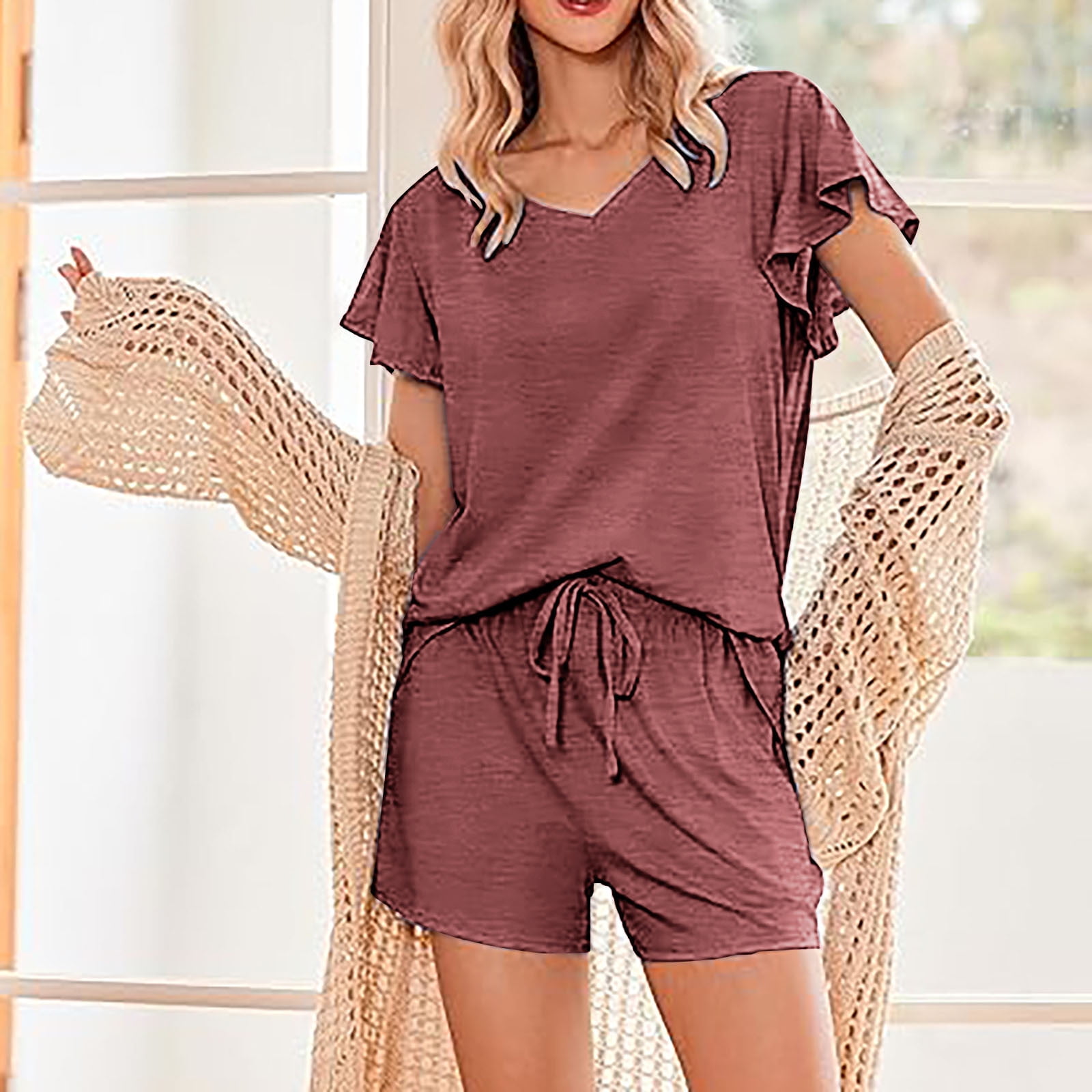 ladies dress shorts sets Two Piece Set For Women Short Sleeve Sets 2 Piece Tracksuit Casual Loose  Fit Outfits With Pockets