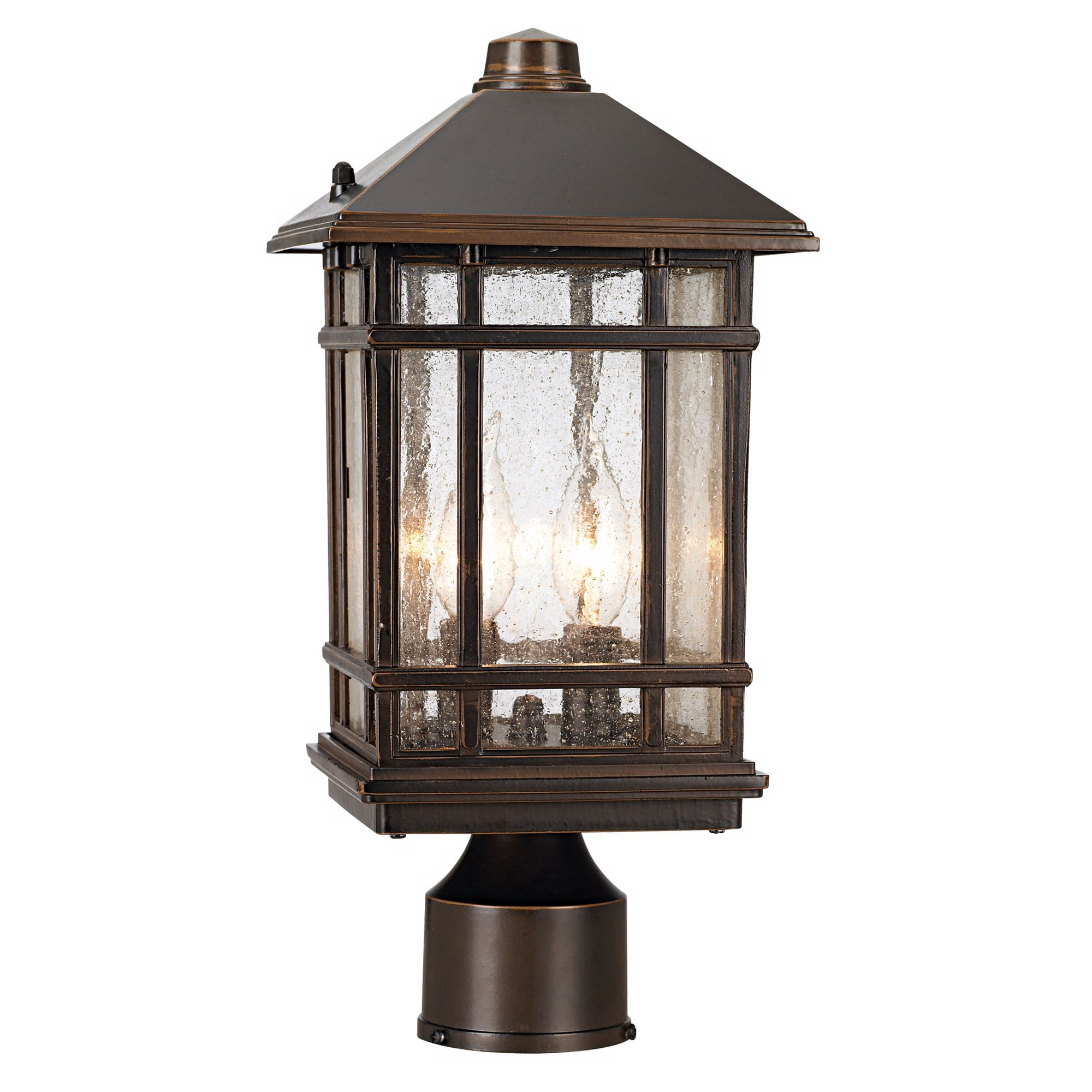 Kathy Ireland Sierra Craftsman Art Deco Outdoor Post Light Rubbed Bronze 14" Seedy Glass Panels for Exterior Barn Deck House Porch Yard Patio Home